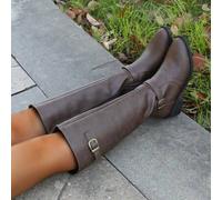 Shein Botas altas tipo montar con tacón ancho, cómodas y de moda para mujer, de punta afilada a juego con el vestido, con cremallera interior