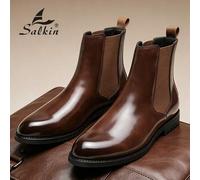 Shein Botas Chelsea de diseñador vintage para hombre, diseño sin cordones, punta puntiaguda, botas de lujo a media pantorrilla, lujo asequible para la vida
