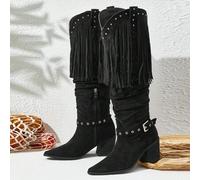 Shein Botas cómodas de tacón de madera con diseño sencillo y deslizante para mujer, botas de tiburón adecuadas para Halloween, Navidad, atuendo de otoño, bo