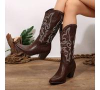 Shein Botas con tacón bordadas inspiradas en Kendall, nuevo estilo europeo y americano de 2024 con tacón grueso, botas altas tipo cowboy hasta la rodilla pa