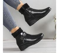 Shein Botas cortas forradas de forro polar para otoño/invierno, zapatos planos para madres con suela antideslizante, tacón medio, caña corta, botas negras c