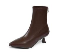 Shein Botas cortas para mujer, color marrón, nuevas para otoño/invierno 2025, de tacón alto, con puntera puntiaguda, botines tipo calcetín elástico y forro