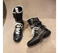 Shein Botas de boxeo con suela plana y aumento de altura para mujer, botas vaqueras occidentales para primavera y otoño, nuevas botas retro con cordones de
