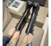 Shein Botas de estilo vaquero occidentales de para mujeres, botas altas con hebilla de cinturón marrón, botas de moda tipo caballero