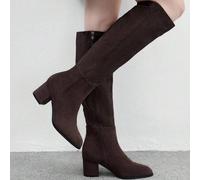 Shein Botas de media pantorrilla de estilo británico para motocicleta con hebilla y cordones, de tacón grueso, de moda y casuales para el transporte diario,