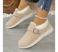 Shein Botas de nieve con forro de felpa, perfectas para combinar con un cárdigan o un suéter, planas y cómodas, de uso casual con cierre, botas de piel