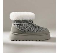 Shein Botas de nieve con suela de tizón gris, forro térmico de tejer, nuevas botas de invierno de moda y con a la intemperie para mujer, botas para nieve de