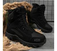 Shein Botas de nieve forradas térmicas para hombres en invierno, botas de senderismo para exteriores en bosques nevados con protección, botas cálidas antide