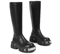 Shein Botas de plataforma punk Y2K para mujer, sin cordones, de media caña, con suela gruesa y detalles metálicos para un look urbano de otoño e invierno.