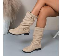 Shein Botas de tacón apilado con pliegues nuevas para otoño/invierno 2025 para mujeres, botas de montar de medianos al tobillo de estilo occidental vintage