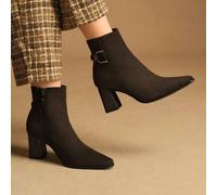 Shein Botas de tobillo con hebilla en D | Mezcla de ante y cuero mate | Tacón grueso de 2" | Elegancia de punta afilada | 2 pares, aspecto de cuero premium