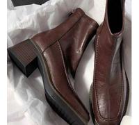 Shein Botas de tobillo elásticas de otoño/invierno, nuevas botas delgadas con cremallera trasera, puntera cuadrada, tacón grueso, estilo de transporte elega