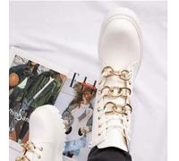 Shein Botas de tobillo y botas cortas para mujer de cuatro estaciones, blancas, elegantes, con cordones, apropiadas para volver al colegio, Halloween, Navid