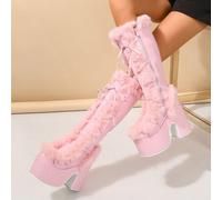 Shein Botas por encima de la rodilla para mujer Otoño/Invierno 2025, Botas largas rosas, Botas punk Y2K, Botas de peluche, Botas rosas, Zapatos Y2K, Botas d