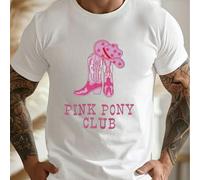 Shein Botas vaqueras Pink Pony Club, camiseta de cuello redondo para hombre, 220 g/m², algodón puro, manga corta (1 pieza)