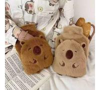 Shein Botella de agua aislada de 1 litro con diseño de animal de peluche lindo, bolsa de calentamiento portátil desmontable, botella de agua que se calienta