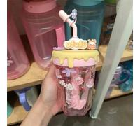 Shein Botella de agua de 560ml/18.94oz de la serie de flores Ufufy de Disney Minnie con pajita para mezclar, de plástico, de gran capacidad, a prueba de fug