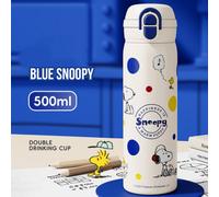 Shein Botella de agua térmica con diseño de lunares SNOOPY - Edición azul, 500 ml, vaso doble de acero inoxidable a prueba de fugas con un bonito diseño de