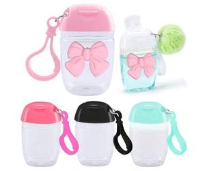 Shein Botella vacía transparente de 30ml estilo coreano rosa para desinfectante de manos, botella de desinfectante de manos con lazo rosa, esencial de viaje