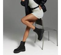 Shein Botines de combate de tobillo de ante vegano con plataforma, suela de carro, cremallera lateral y cordones para mujer - Resistentes, antideslizantes,