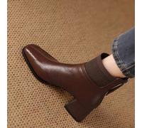 Shein Botines de tobillo Chelsea planos de estilo retro para mujer, de temporada otoño/invierno, con tacón bajo, versátiles, con cremallera en la parte tras