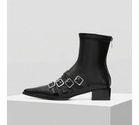 Shein Botines negros de tacón grueso y puntera puntiaguda, de moda para mujeres, versátiles, cómodos y apropiados para ir al trabajo