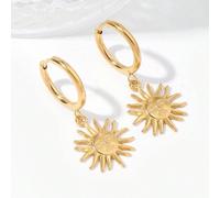 Shein Boucles d\"oreilles en acier titane de style vintage français, boucles d\"oreilles à pendentif soleil avec une sensation haut de gamme