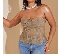 Shein Bralette de espina de pescado talla grande para mujer, con lazo, camiseta corta estilo Y2K, adecuada para principios de otoño, primavera/verano