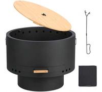Shein Brasero sin humo - Brasero grande de leña de 66 cm con flujo de aire de 360°, cenicero extraÃble y tapa de bambú - Mesa de leña, brasero bajo par
