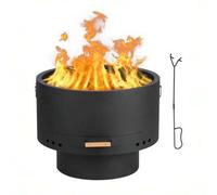 Shein Brasero sin humo de 66 cm, mesa para fogatas al aire libre con cenicero extraÃble y tapa de bambú, brasero portátil de acero al carbono para exteri