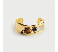 Shein Brazalete de acero inoxidable chapado en oro de 18K con ojo de tigre natural, adecuado para Y2K, mamá, mujeres, niñas, otoño, invierno, festivales, va