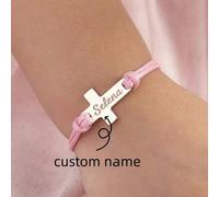 Shein Brazaletes personalizados ajustables de cuerda trenzada y acero inoxidable para niñas y niños, regalo personalizado de SOS para recién nacidos