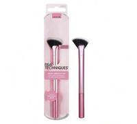 Shein Brocha de abanico Real Techniques Sheer Radiance, para iluminador + polvos absorbentes de aceite facial, crea brillo facial, virolas de aluminio, rosa