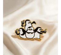Shein Broche de esmalte con grupo de pingüinos comiendo felizmente, insignia de animal adorable para reunirse con amigos, regalo feliz para tu mejor amiga.