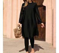 Shein Burkini negro liso para mujer de talla grande, estilo conservador de Oriente Medio, ajuste holgado, efecto adelgazante, adecuado para vacaciones de ve