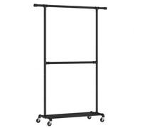 Shein Burro Perchero, Perchero Doble con Ruedas, Barra Central Regulable en Altura, Burro Ropa con Estante, Máx. Capacidad de Carga 110 kg, Negro Clásico