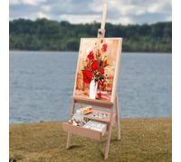 Shein Caballete de estudio Caballete de madera en forma de H con caja - Caballete de campo ajustable 198 cm - Caballete para maleta de artista Caballete ple