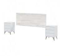 Shein Cabezal cama Matrimonio Sweet 135/150 cm 2 mesitas de noche 3 cajones cada una en blanco velho y blanco artik 60x160x2,5 cm
