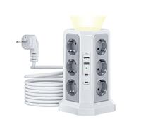 Shein Cable alargador europeo de 16 agujeros de color negro, gris y blanco, 250V/16A, de 6 pies (aproximadamente 2 metros) de largo, adecuado para TV, equip