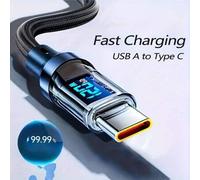 Shein Cable USB A a Tipo-C de carga súper rápida de 120W con pantalla digital LED, cable Tipo-C dual, alta corriente de 6A, compatible con Xiaomi POCO, rega