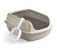 Shein Caja Arenero con Bordes Altos, Tamaño XXL, Abierta, con Pala, para Gatitos y Gatos Grandes, Beige Capuchino