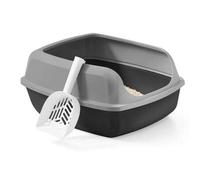 Shein Caja Arenero con Bordes Altos, Tamaño XXL, Abierta, con Pala, para Gatitos y Gatos Grandes, Gris Pizarra
