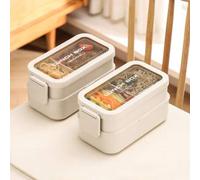 Shein Caja bento japonesa portátil de doble capa, apta para microondas, con compartimentos para el almuerzo y utensilios, ideal para estudiantes en la tempo