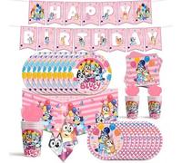 Shein Caja ciega decorativa con temática de fiesta de cumpleaños del perro Bluey's Family and Friends, que incluye vajilla, fondo de foto, mantel, pancarta,