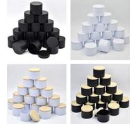 Shein Caja de 24 tarros de vela con tapa de grano de madera, velas de lata negra de 4 oz/8 oz para manualidades en el hogar, pequeños regalos, almacenamient