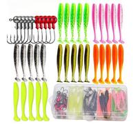 Shein Caja de 40 piezas Señuelo de silicona, lombriz de goma, kit de ganchos en forma de T para luciopercas, cebo artificial. Juego de cebos de pesca con wo