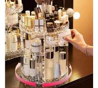 Shein Caja de almacenamiento de cosméticos con textura de rhinestone que gira 360°, estantería de almacenamiento de cosméticos de escritorio de acrílico, ad
