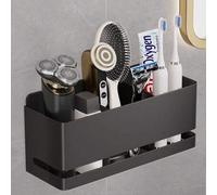 Shein Caja de almacenamiento para el baño, soporte de pared para cepillo de dientes eléctrico, organizador para cepillo de dientes, peine, maquillaje, afeit