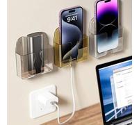 Shein Caja de almacenamiento y soporte de carga para teléfono celular, estante para control remoto del hogar sin perforación, compatible con iPhone y teléfo