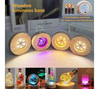Shein Caja de batería 3AAA redonda regular/Base luminosa de madera sólida y cristal, tablero de difusión DIY, adorno de botella de vino pequeña, lámpara de